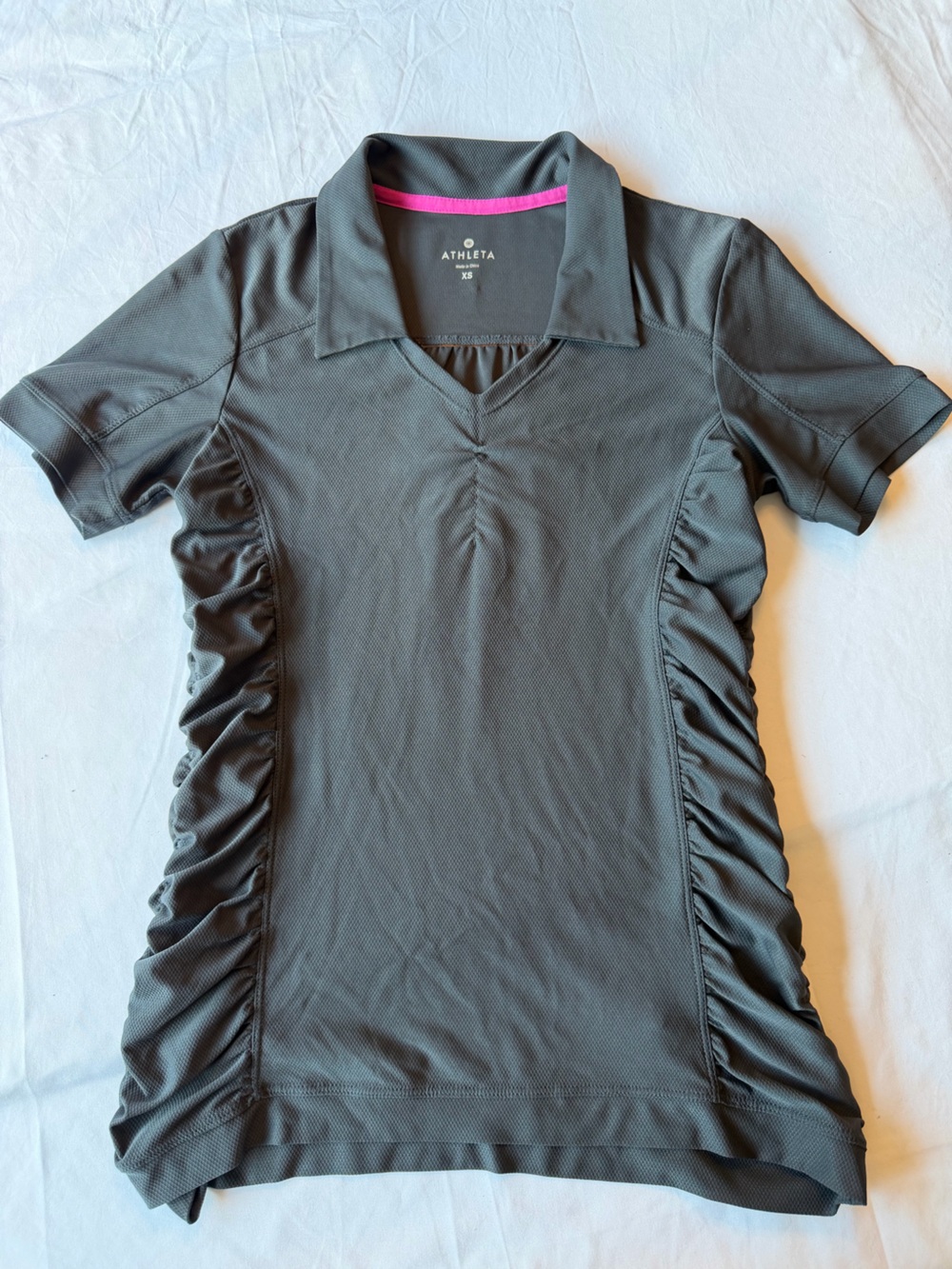 Athleta Gray Short-Sleeve Polo Top with Pink Neck Trim